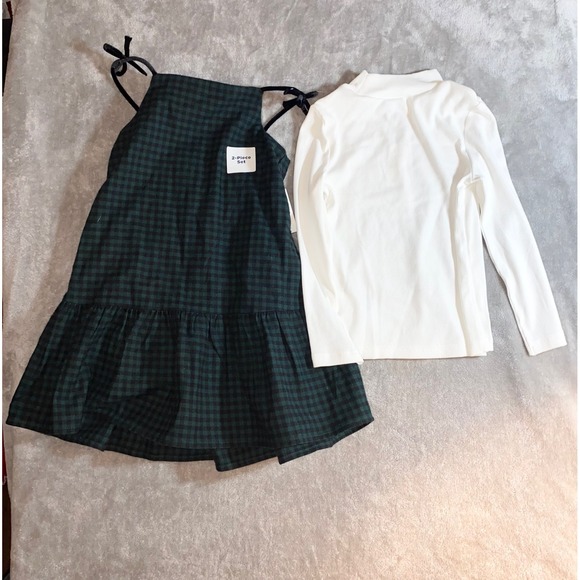 NEW Old Navy 4T Green Black Plaid Pinafore Dress‎ 2 Piece Long Sleeve Mock NWT - Picture 4 of 7